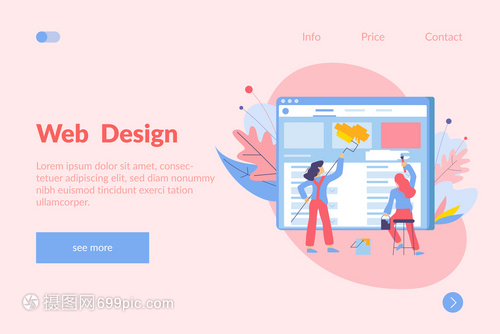 網(wǎng)頁開發(fā)平背景與涂鴉風(fēng)格的畫家圖像,網(wǎng)頁,屏幕鏈接文本矢量插圖